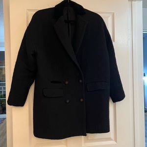 The Kooples Black Boiled Wool Blazer With Velvet Collar